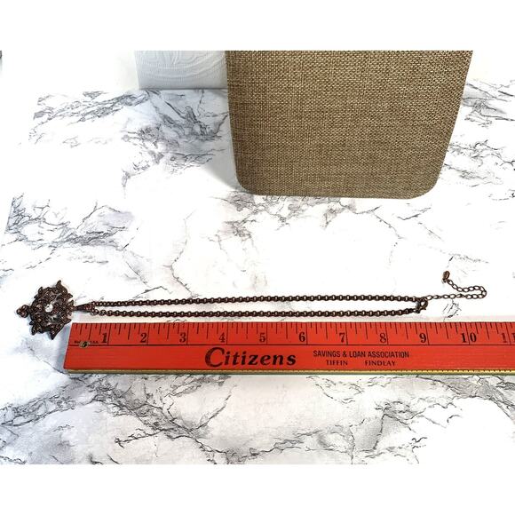 Vintage Copper Tone Pendant Necklace with Faux Gemstones and Pearls - Picture 6 of 8